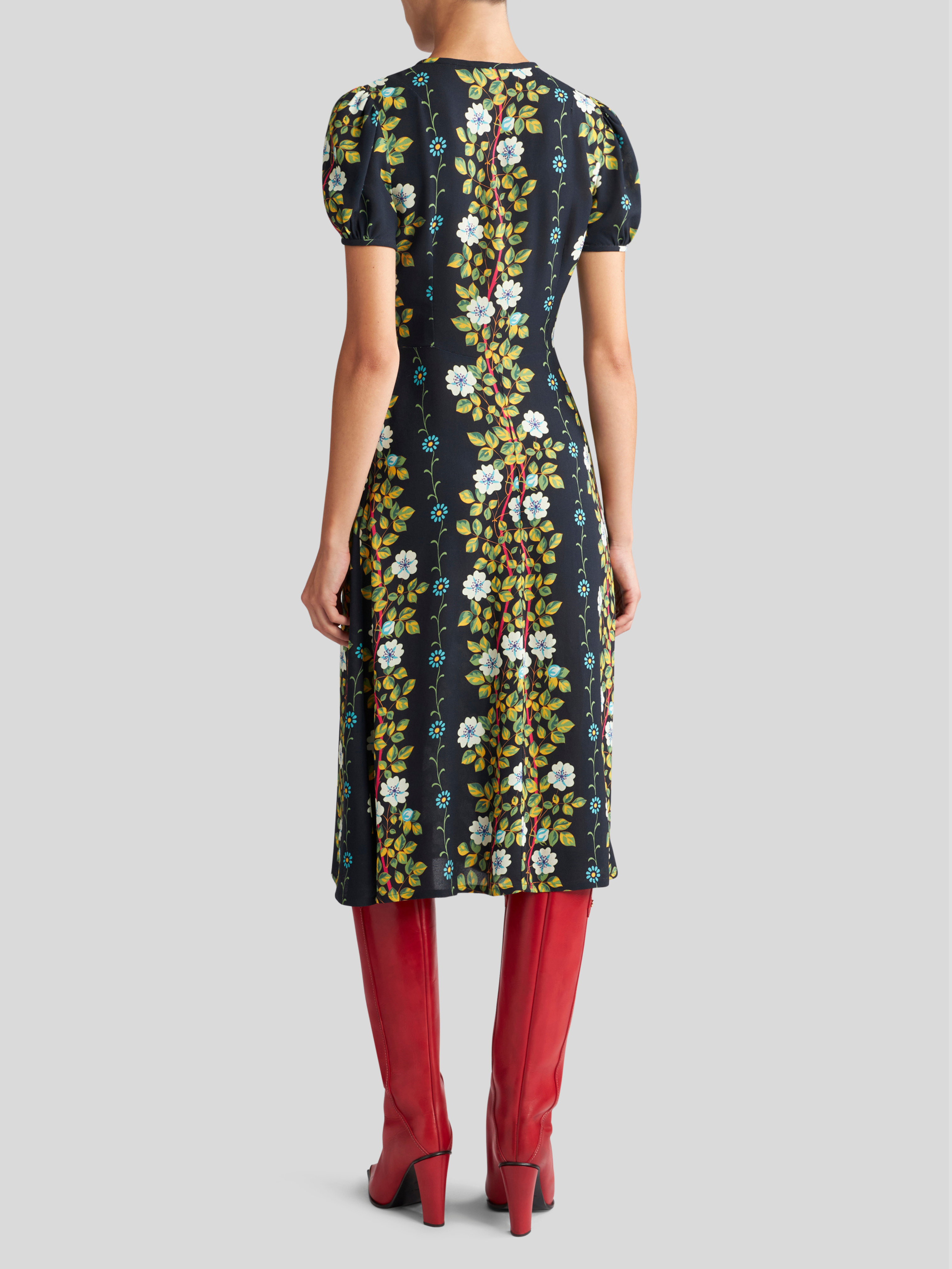 Black Floral Print Short Sleeve Midi Dress,ETRO,- Fivestory New York