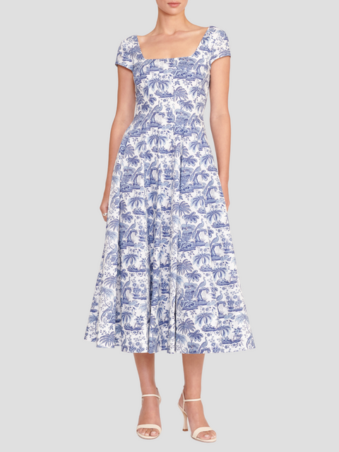 Wells Short-Sleeve Printed Midi Dress,Staud,- Fivestory New York