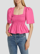 Pink Cotton Poplin Open-Neck Smock Blouse,Ganni,- Fivestory New York