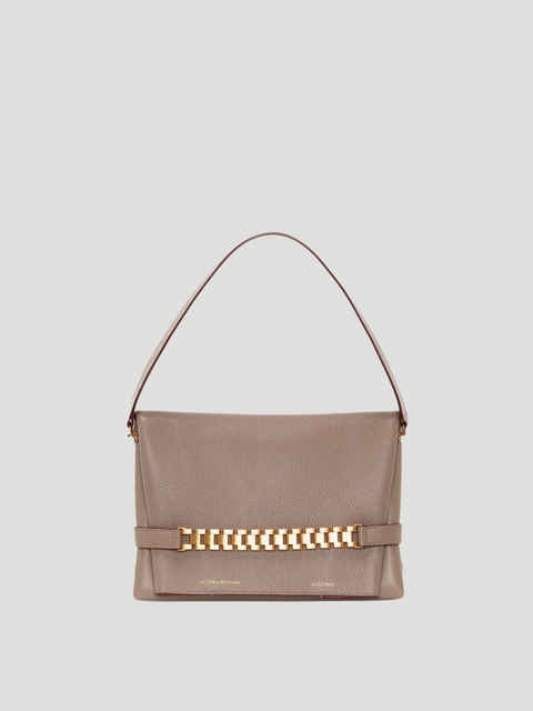 Chain Pouch with Strap in Taupe Leather,Victoria Beckham,- Fivestory New York