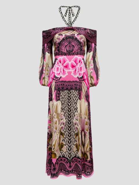 Cici Print Halter Dress in Azalea,Temperley London,- Fivestory New York