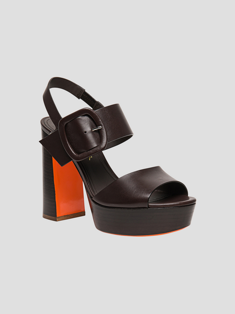 Bruxel Chocolate Leather Platform Sandal,SANTONI,- Fivestory New York