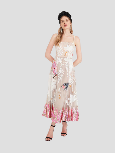 Opera Strappy Dress in White Mix