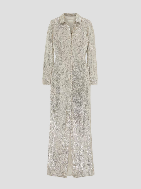 Silver Sequin Shirt Dress,Semsem,- Fivestory New York