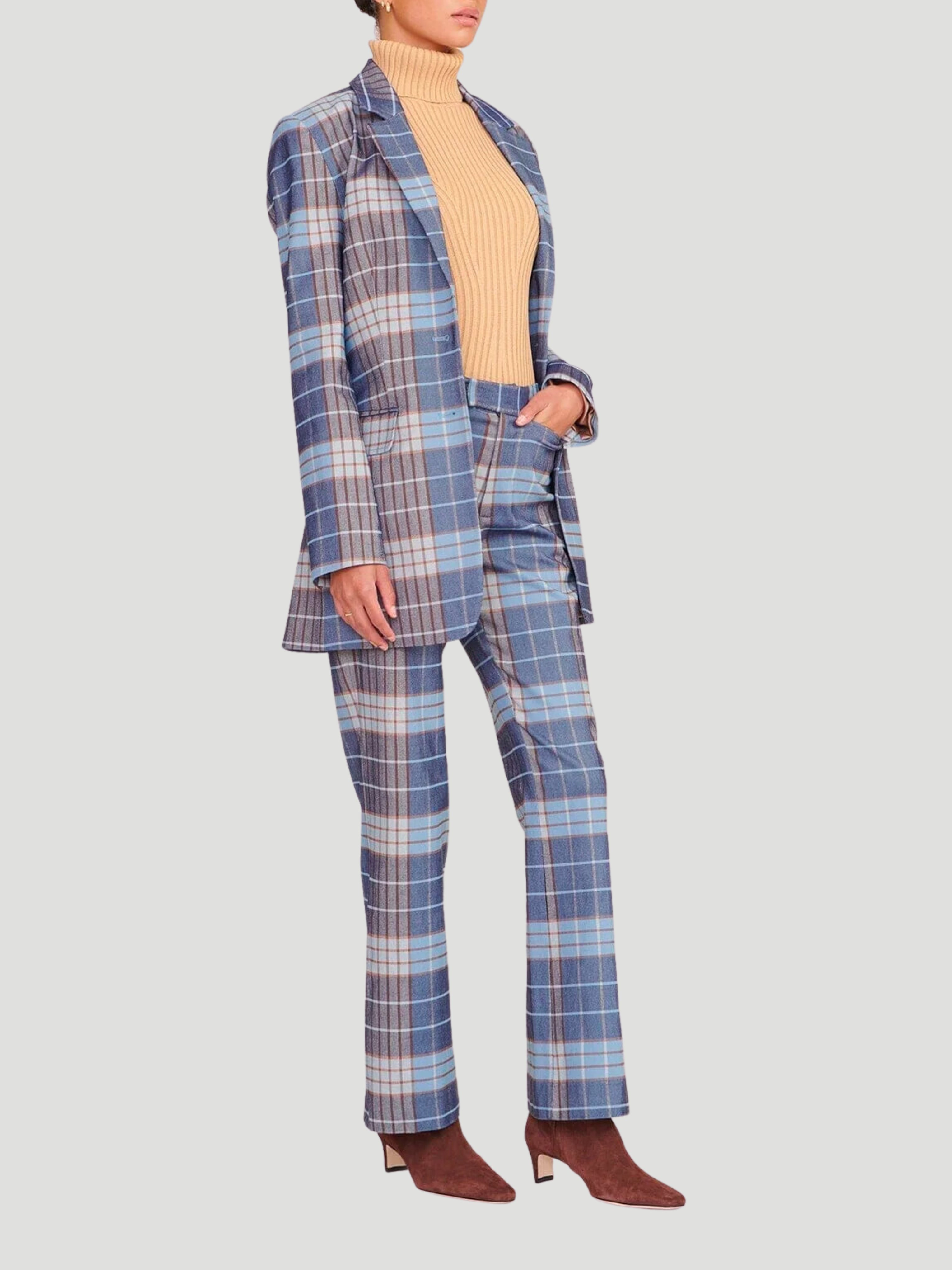 Pirouette Blue Check Pant,STAUD,- Fivestory New York