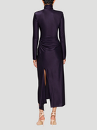 Asymmetric Ruched Satin-Jersey Turtleneck Dress,VICTORIA BECKHAM,- Fivestory New York