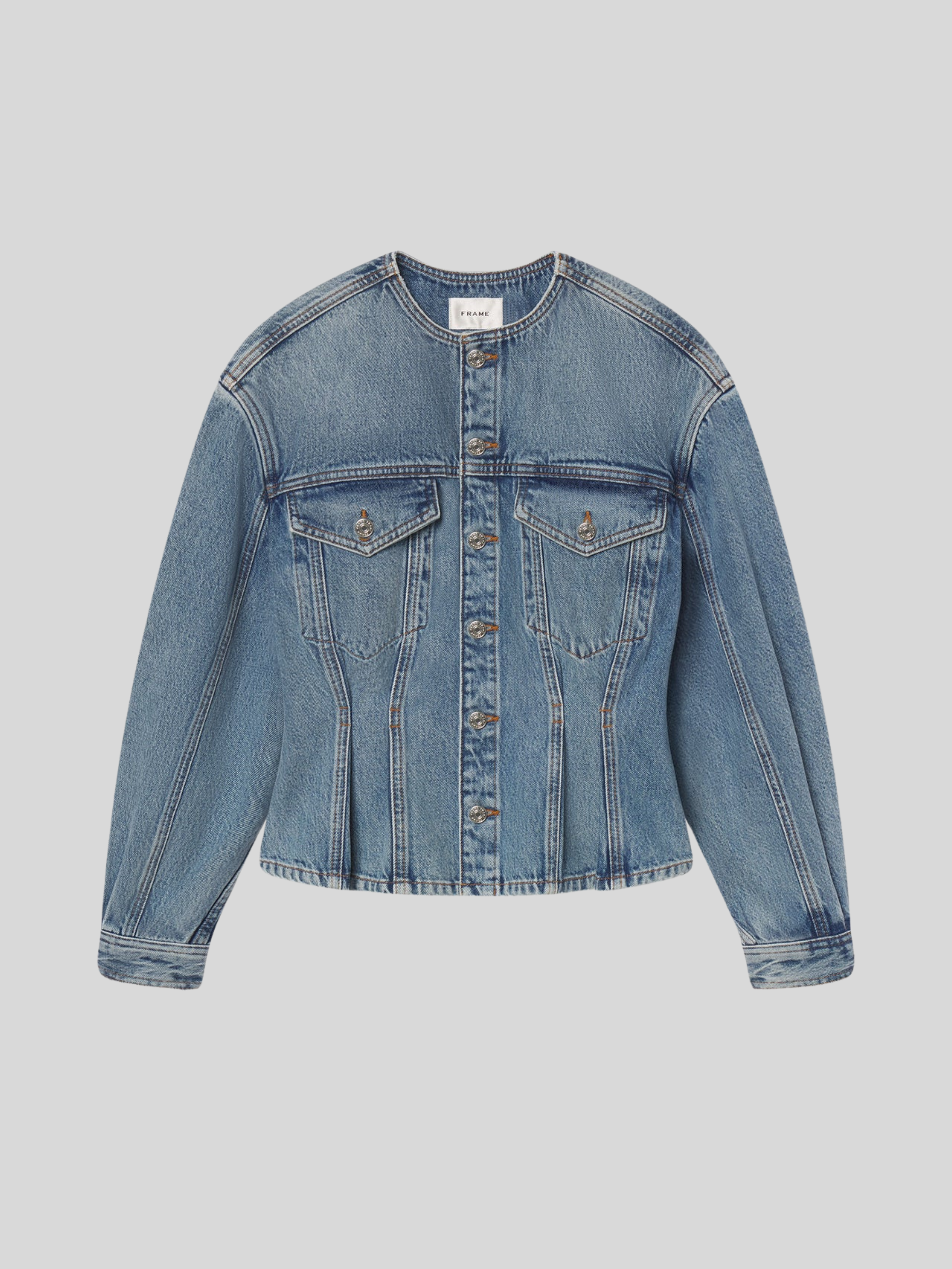 FRAME | Nipped Collarless Denim Jacket | FIVESTORYNY.COM – Fivestory