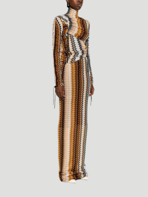 Printed Ruched Turtleneck Maxi Dress,MISSONI,- Fivestory New York