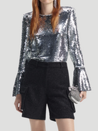 Silver Sequin Flared Sleeve Top,Self-Portrait,- Fivestory New York