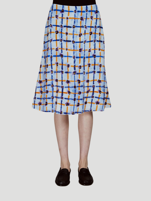 Printed Crepe de Chine Midi Skirt