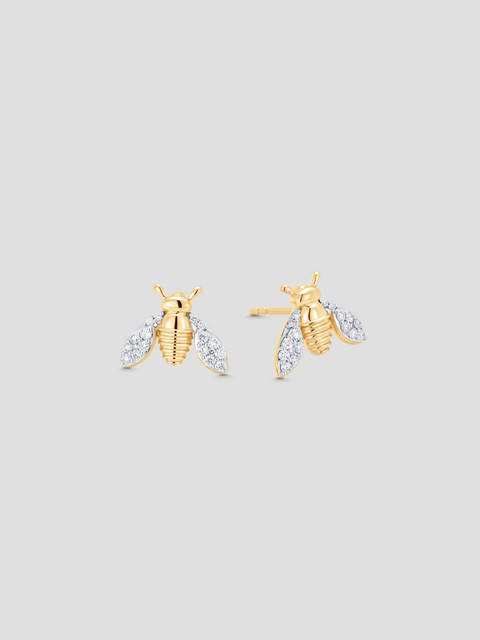 Queen Bee Yellow Gold White Diamond Stud Earrings,Sara Weinstock,- Fivestory New York