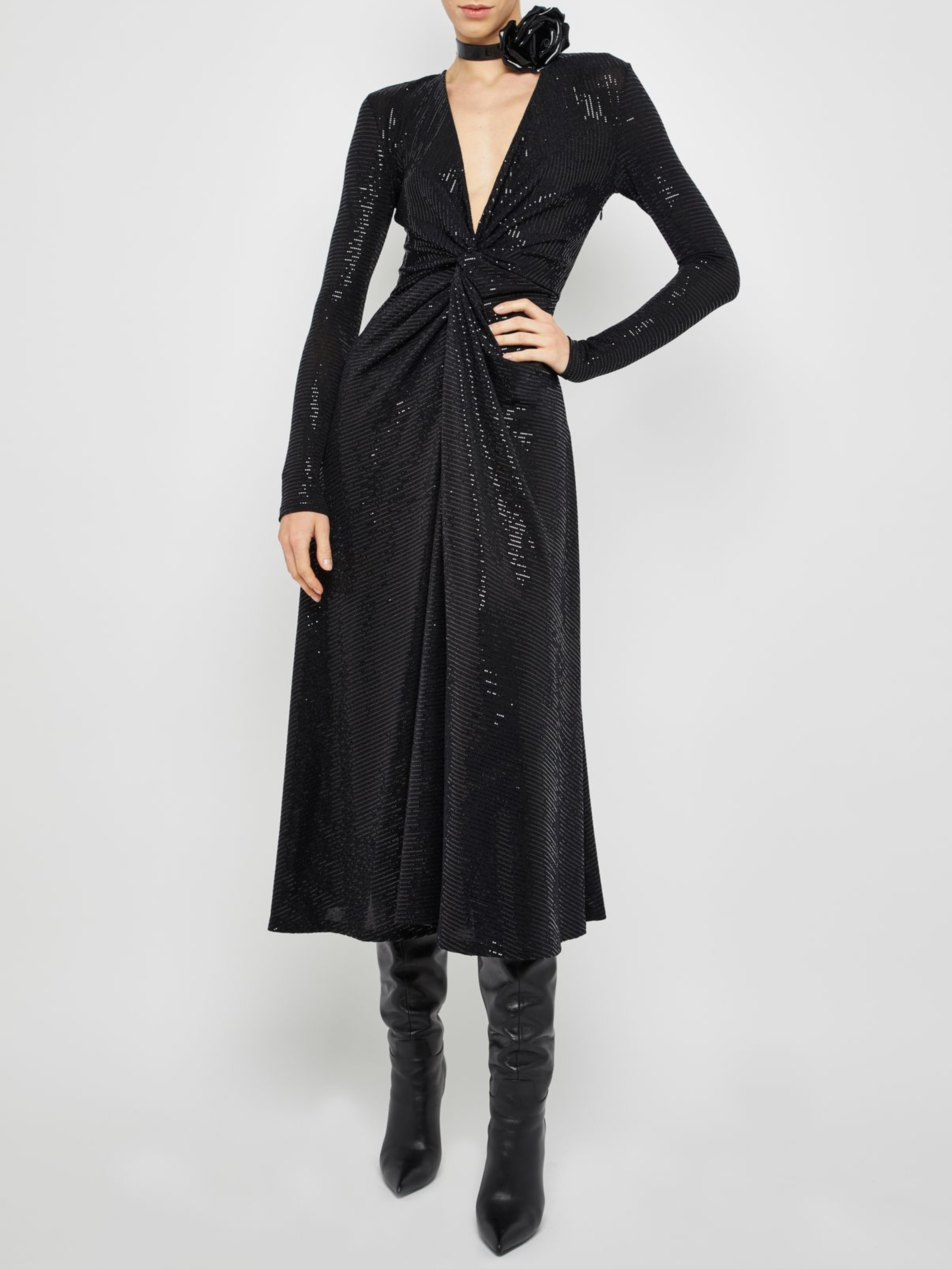 Twist Front Midi Dress in Black,Prabal Gurung,- Fivestory New York