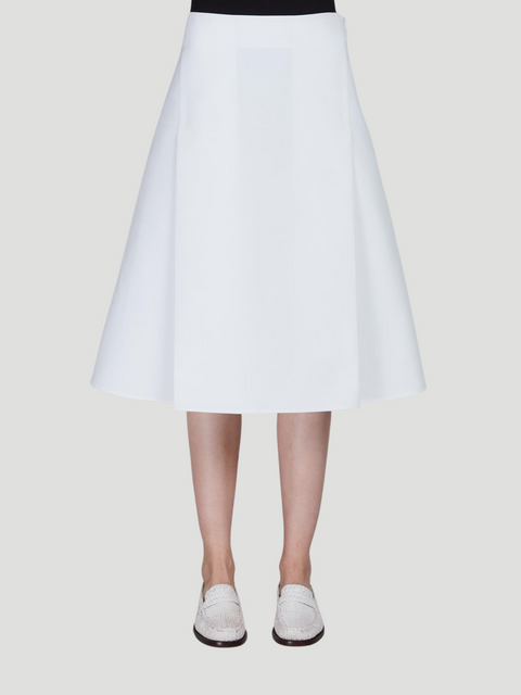 White Cotton Cady A-Line Midi Skirt