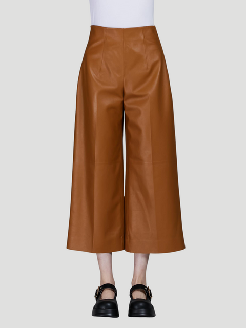 High-Waist Nappa Leather Trouser in Brown,MARNI,- Fivestory New York