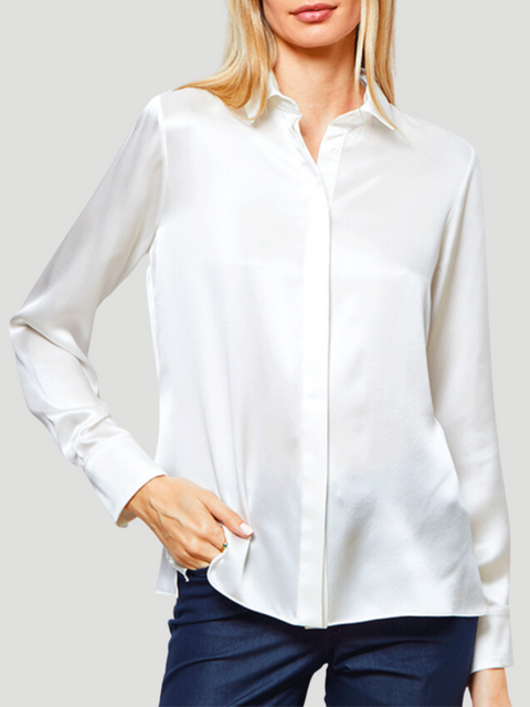 Silk Charmeuse Fitted Blouse in Ivory,Rani Arabella,- Fivestory New York