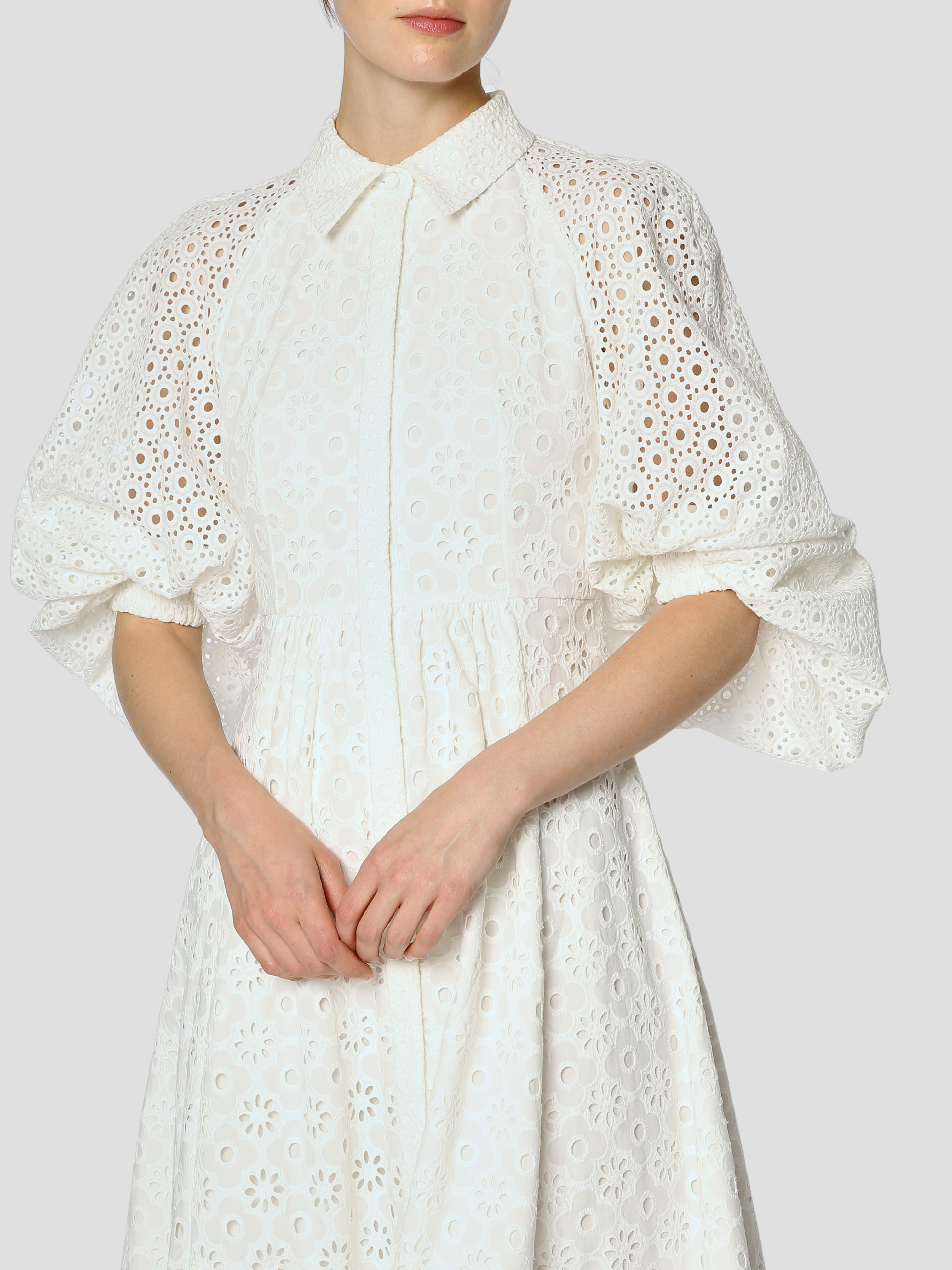 Hedren Broderie Anglaise Midi Dress in White,Huishan Zhang,- Fivestory New York