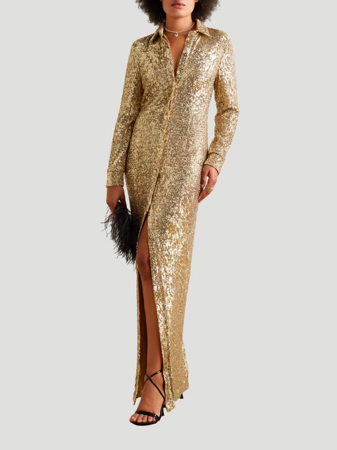 Gold Sequin Shirt Dress,Semsem,- Fivestory New York