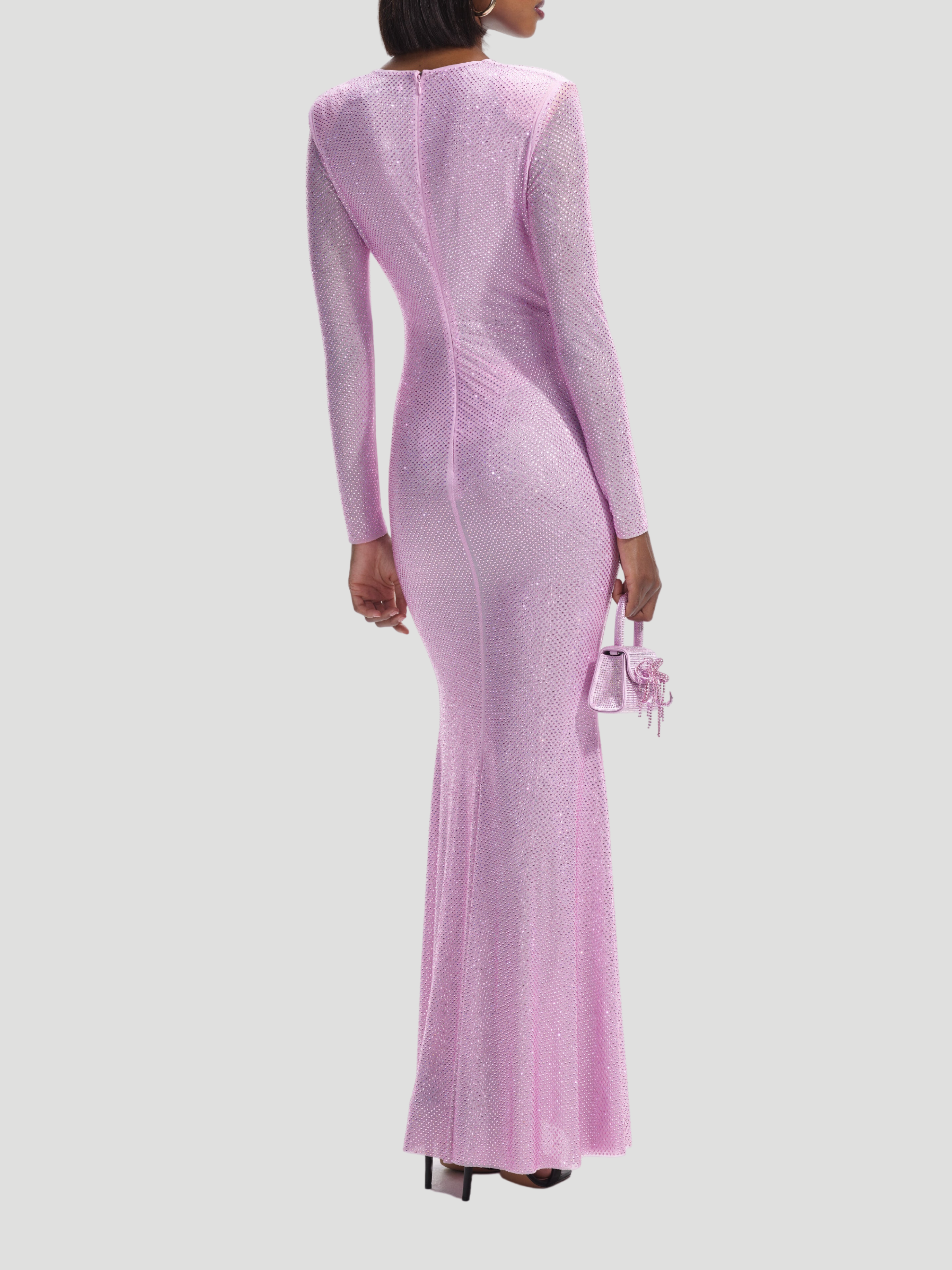 Pink Rhinestone Mesh Maxi Dress,Self-Portrait,- Fivestory New York