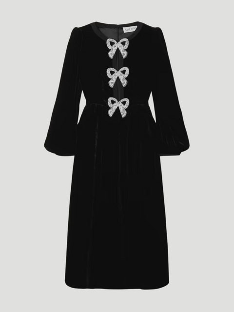 Camille Bow-Embellished Velvet Midi Dress,Saloni,- Fivestory New York