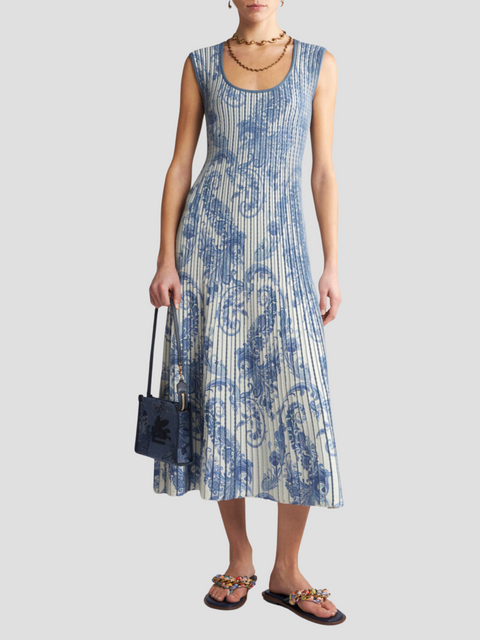 Cap Sleeve Printed Midi Knit Dress,ETRO,- Fivestory New York