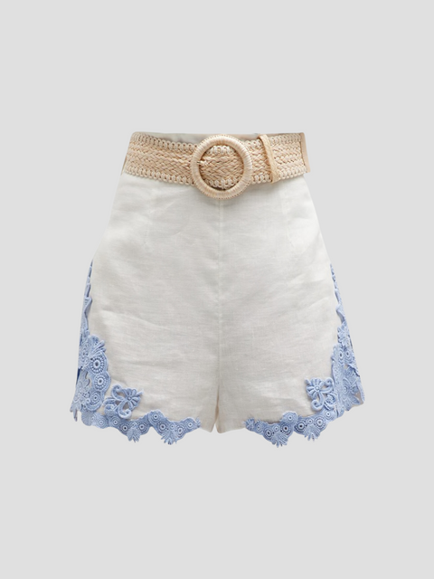 Raie Embroidered Trim Shorts in Blue/White,Zimmermann,- Fivestory New York