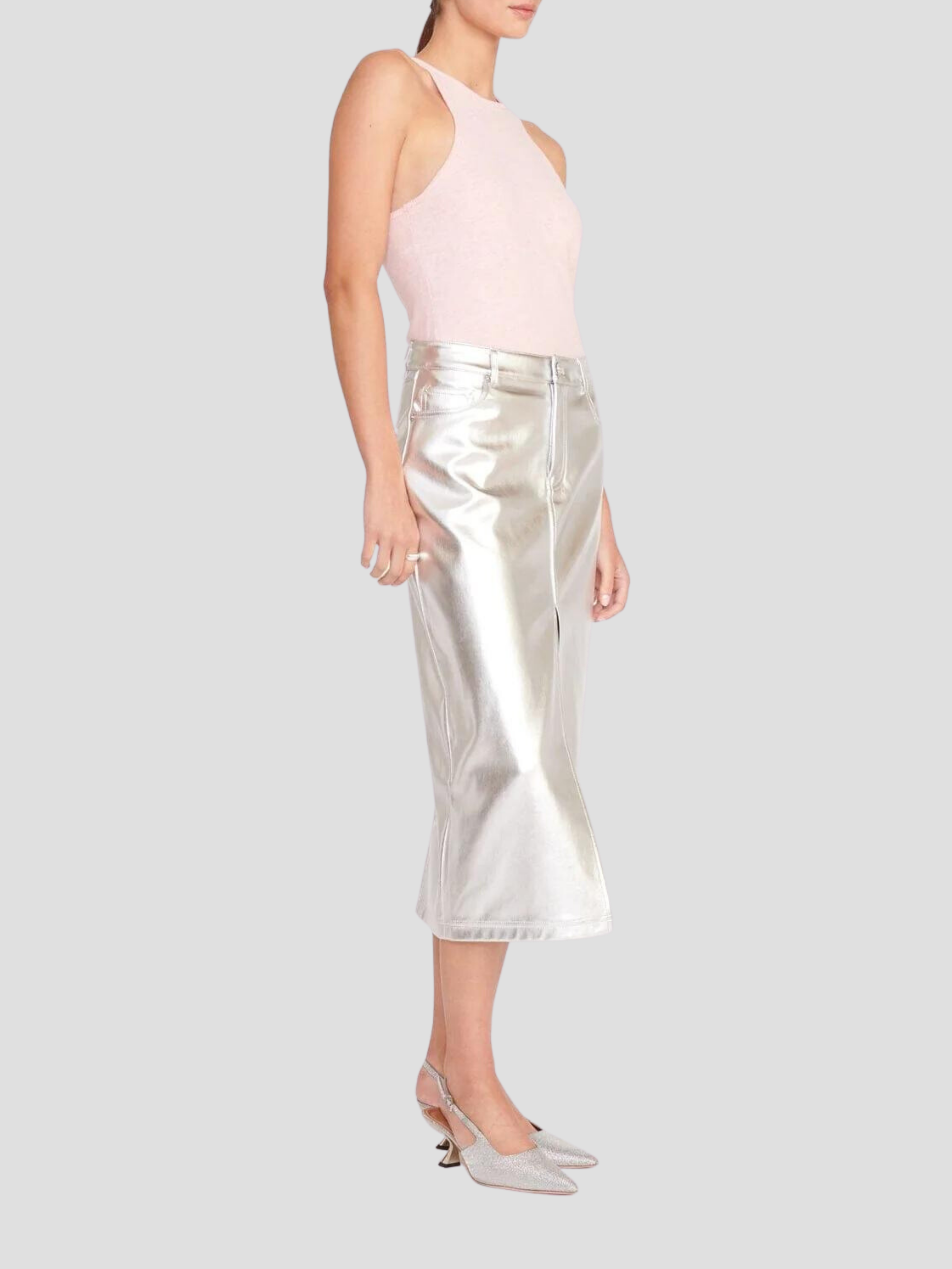 Oaklin Silver Midi Skirt,Staud,- Fivestory New York