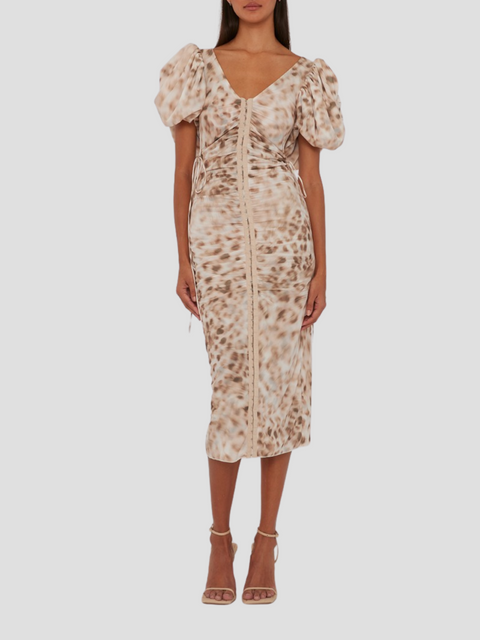 Leopard Print Midi V-Neck Dress,ROTATE Birger Christensen,- Fivestory New York