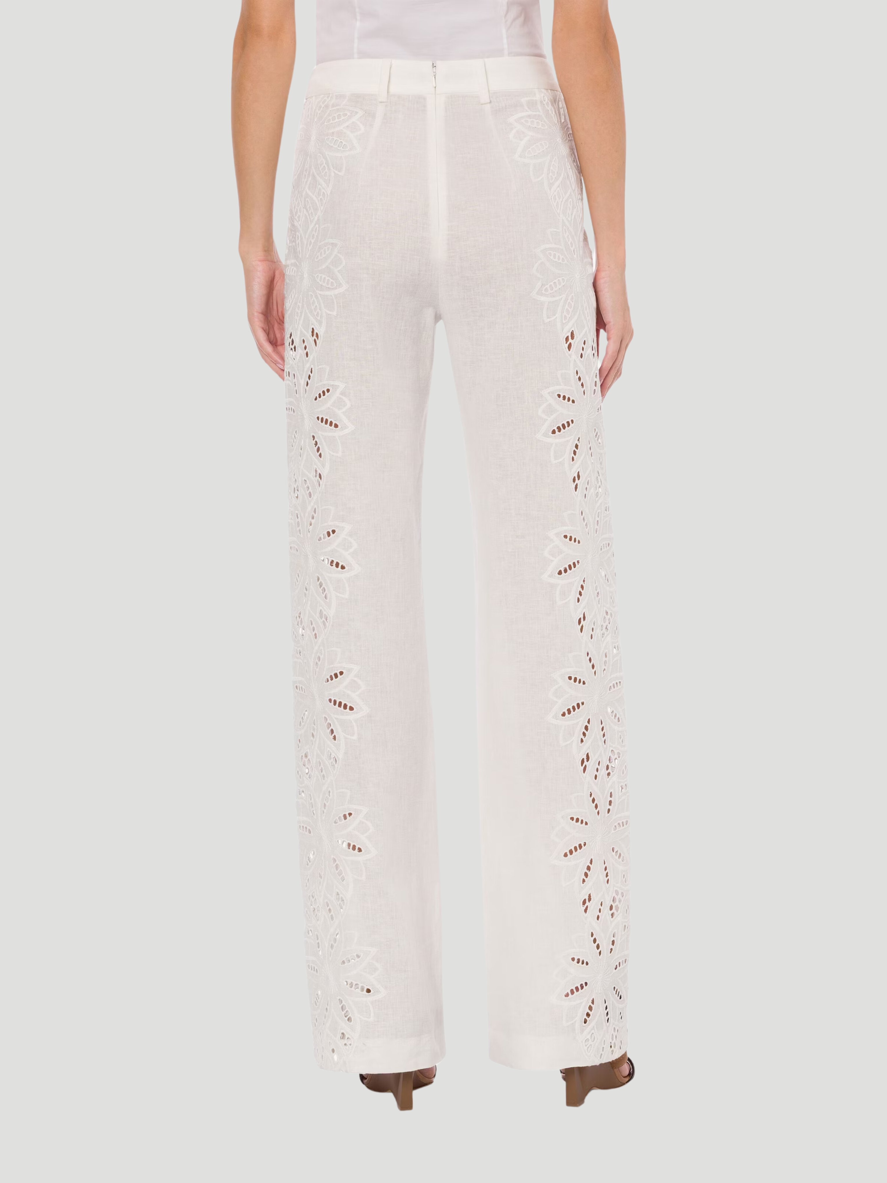 White Embroidered Straight Leg Pant,Alberta Ferretti,- Fivestory New York