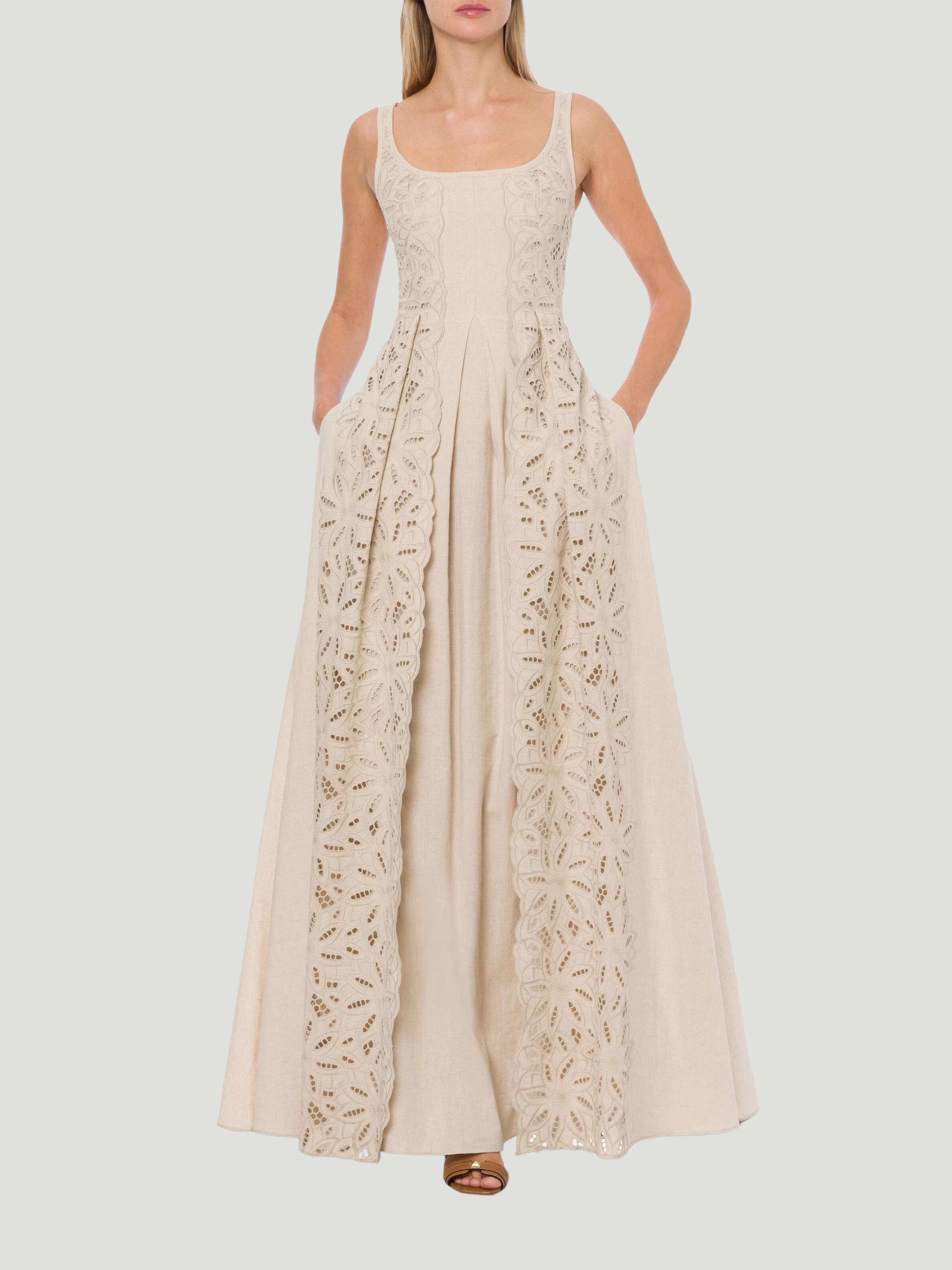 Cotton Linen Embroidered Maxi Dress,Alberta Ferretti,- Fivestory New York