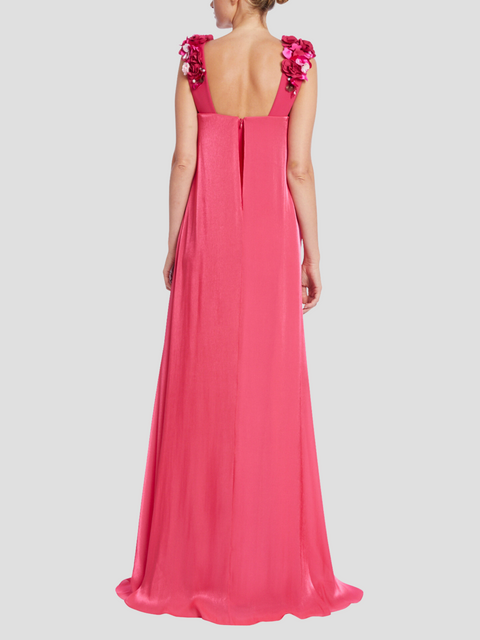 Pink Beaded Flower Strap Maxi Gown,Badgley Mischka,- Fivestory New York