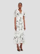 White/Black Short Sleeve Floaty Godet Dress,VICTORIA BECKHAM,- Fivestory New York