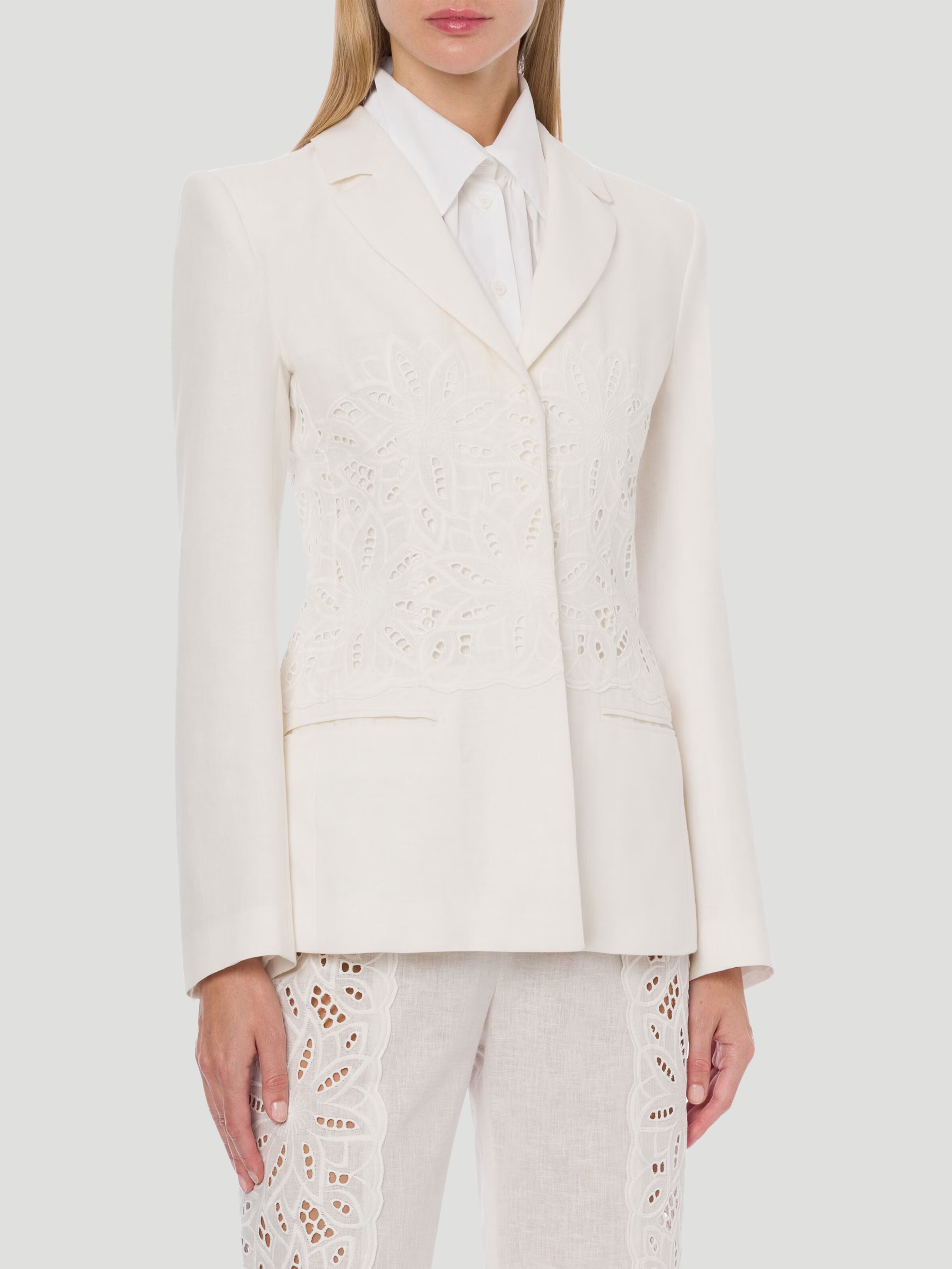 White Embroidered Jacket,Alberta Ferretti,- Fivestory New York