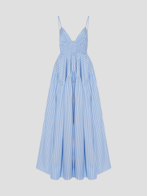 Gathered Peplum Camisole Midi Dress in Sky Blue,Rosetta Getty,- Fivestory New York