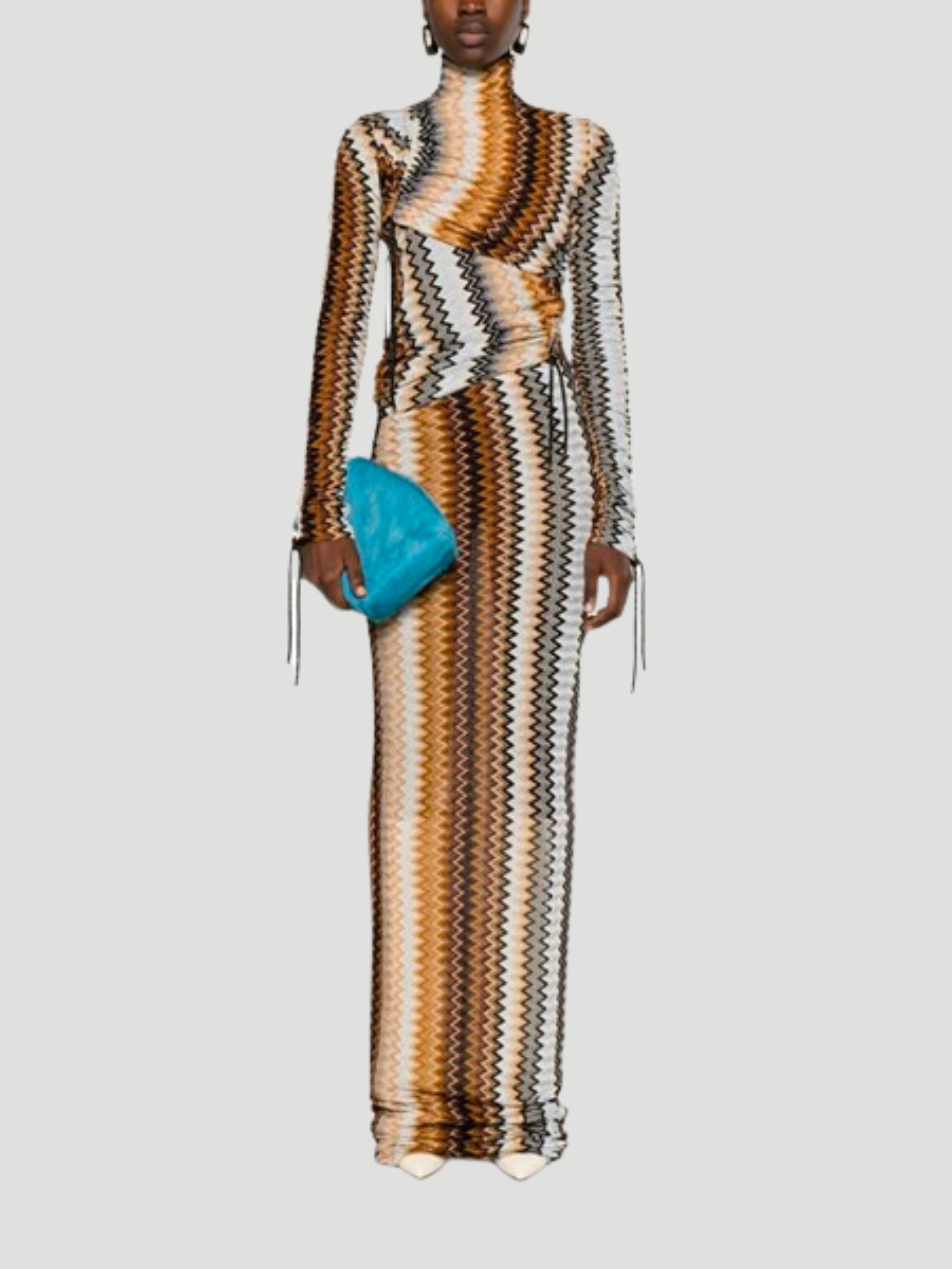 Printed Ruched Turtleneck Maxi Dress,MISSONI,- Fivestory New York