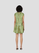 Short Sleeve Check Print Silk Mini Dress in Green,Marni,- Fivestory New York