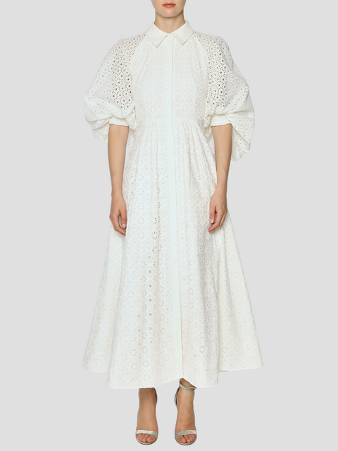 Hedren Broderie Anglaise Midi Dress in White,Huishan Zhang,- Fivestory New York