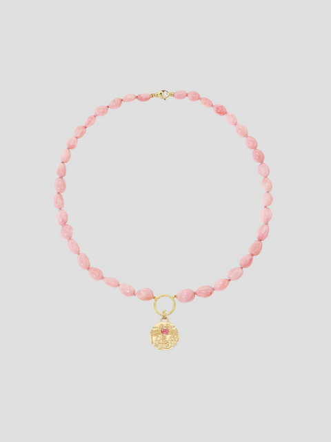 Pink Opal Pebble Charm Hoop Necklace