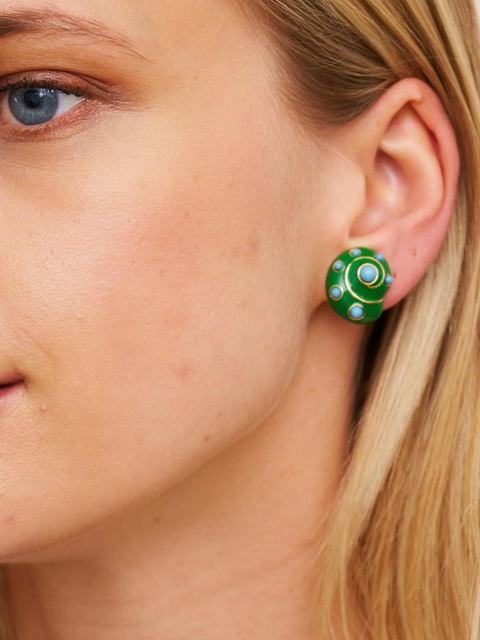 Jade/Turquoise Snail Dots Earrings,Kenneth Jay Lane,- Fivestory New York