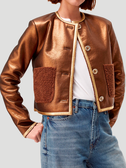 Melina Metallic Shearling Boxy Jacket,TOCCIN,- Fivestory New York