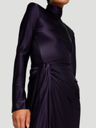 Asymmetric Ruched Satin-Jersey Turtleneck Dress,VICTORIA BECKHAM,- Fivestory New York