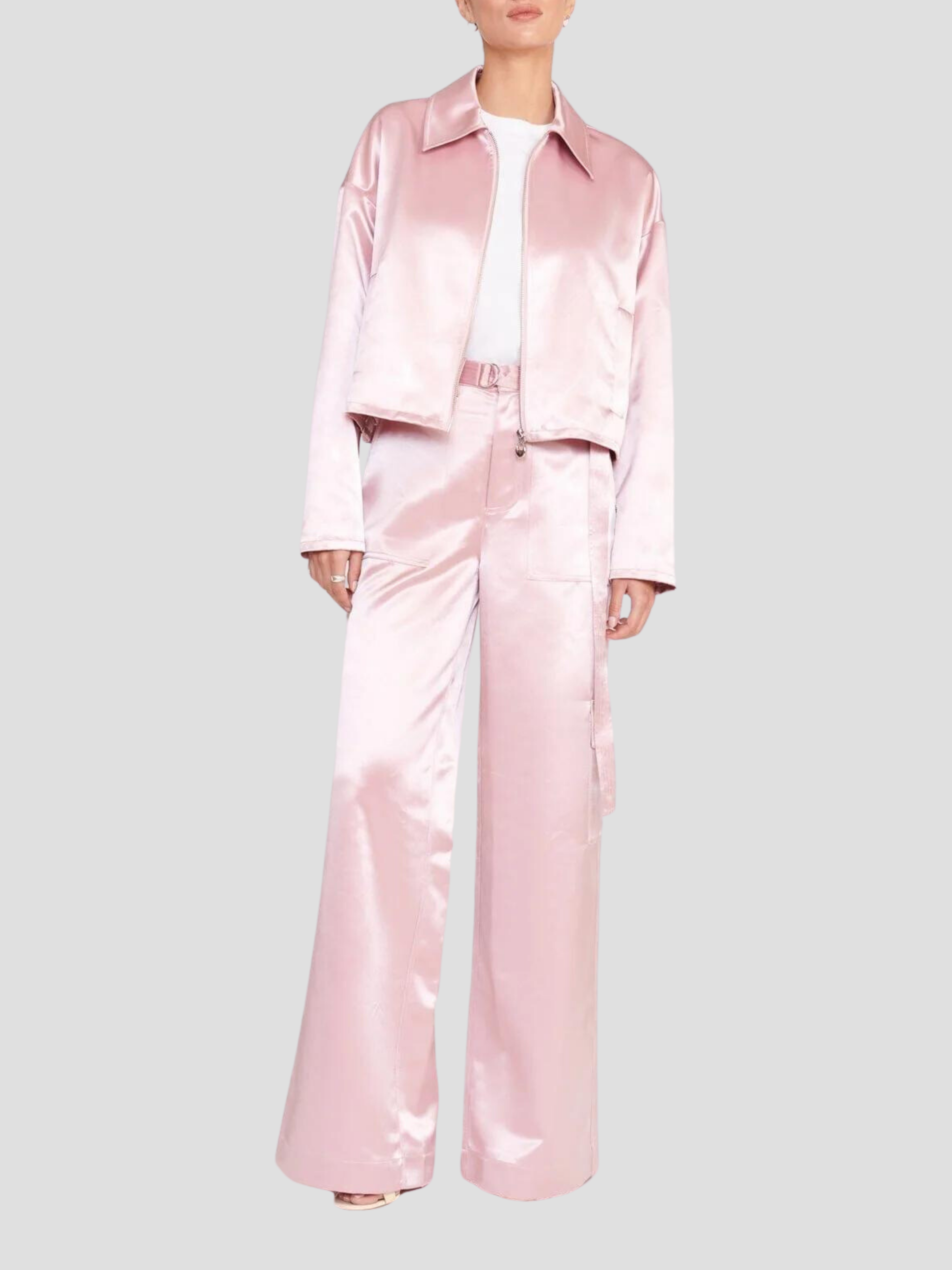 Shay Pink Satin Wide-Leg Cargo Pant,Staud,- Fivestory New York