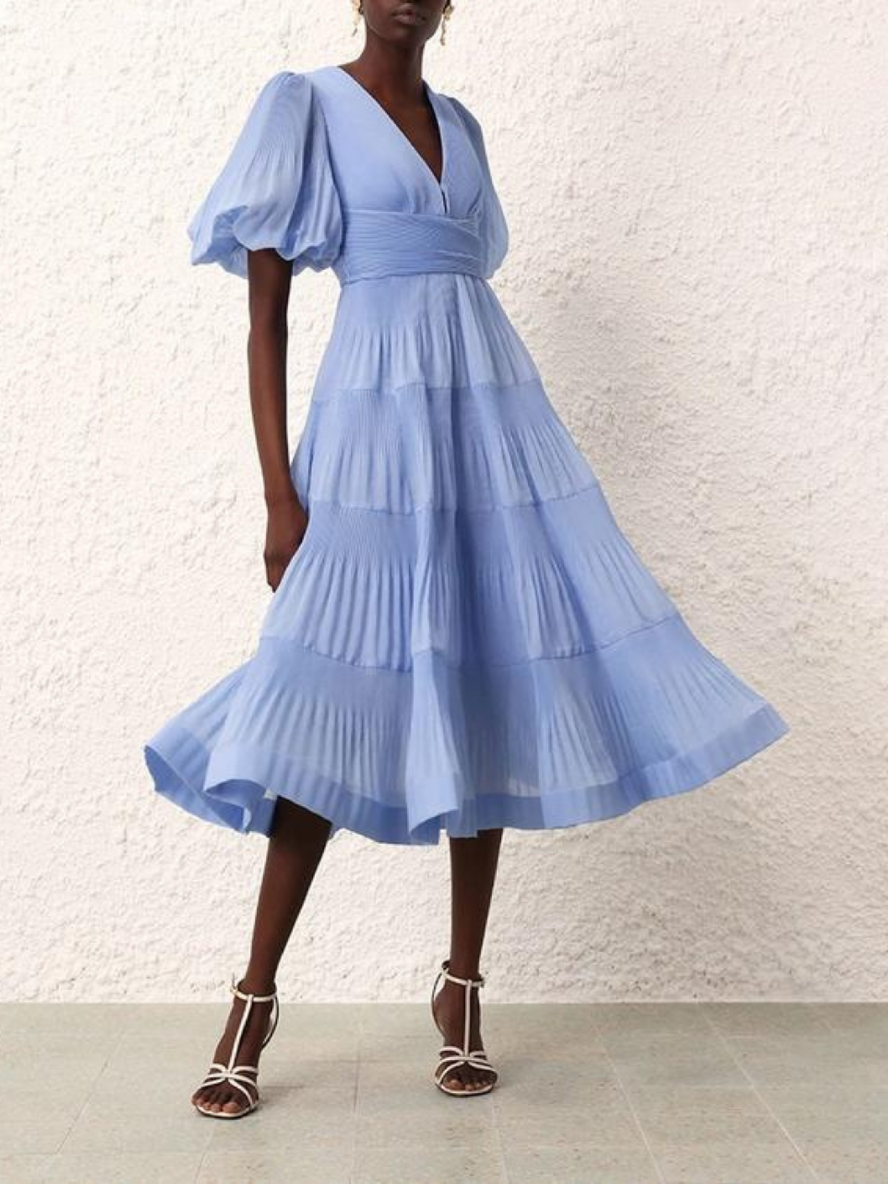 Tiered pleated midi sales dress