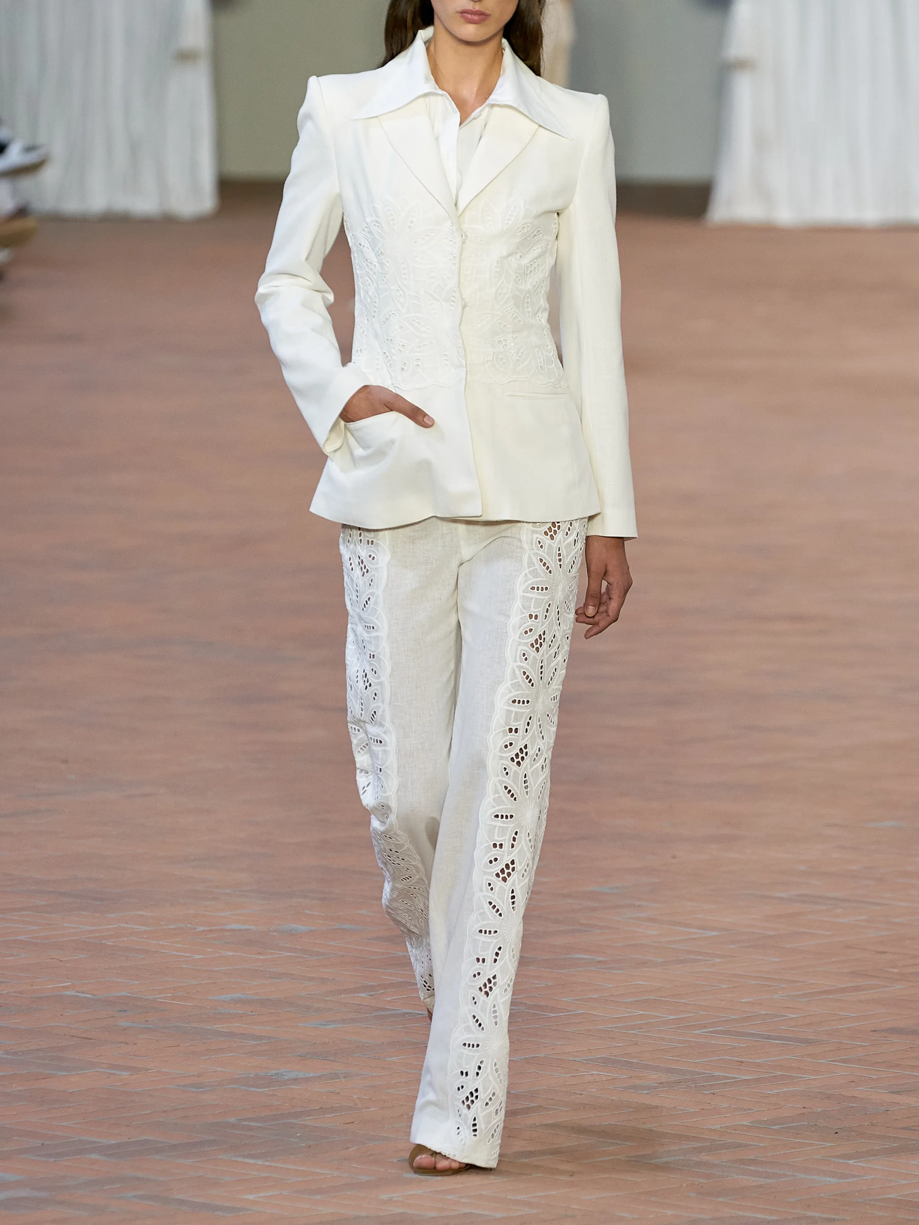 White Embroidered Straight Leg Pant,Alberta Ferretti,- Fivestory New York