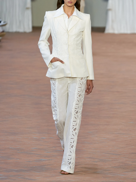White Embroidered Jacket,Alberta Ferretti,- Fivestory New York