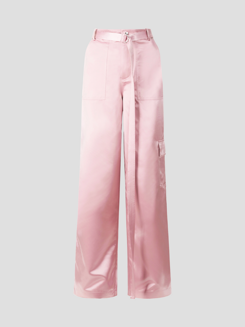 Shay Pink Satin Wide-Leg Cargo Pant,Staud,- Fivestory New York