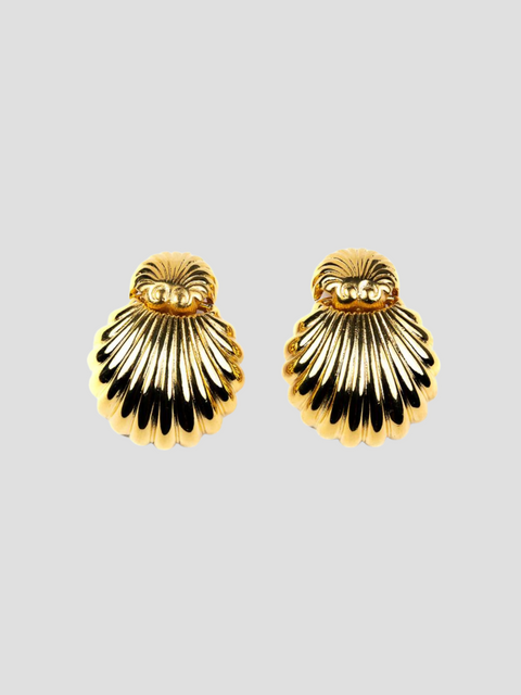 Polished Gold Seashell Drop Clip Earring