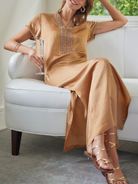 Meg 54" Cap Sleeve Caftan in Almond,Bella Tu,- Fivestory New York