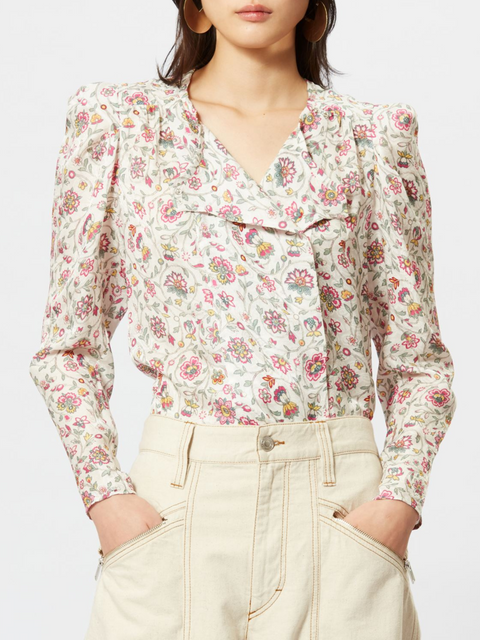 Lensy Round Collar Button Up Blouse in Floral Print,Isabel Marant,- Fivestory New York