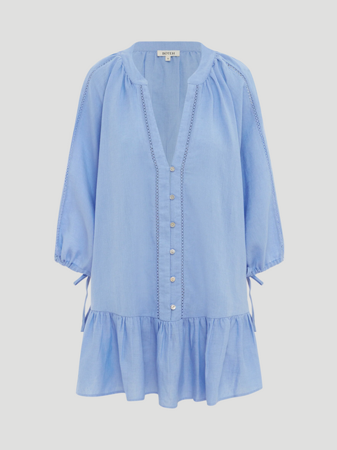 La Ponche Frill Mini Dress in Blue,Boteh,- Fivestory New York