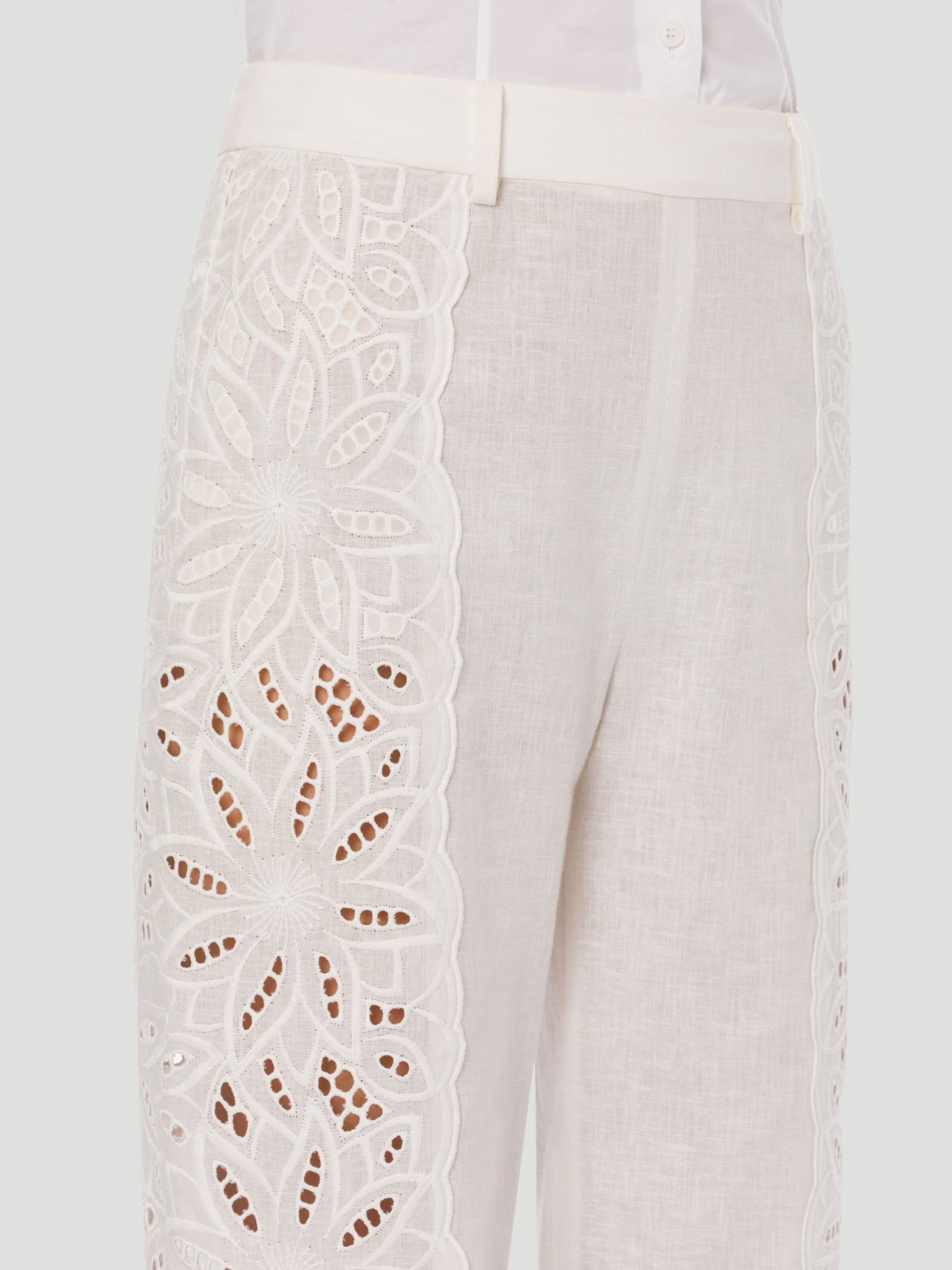 White Embroidered Straight Leg Pant,Alberta Ferretti,- Fivestory New York